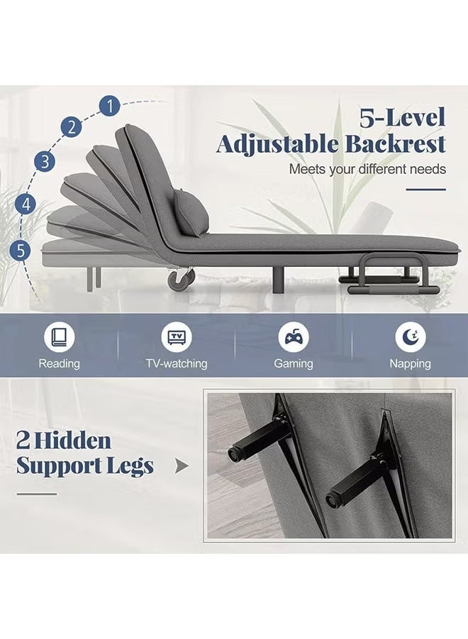 Keranixy Sofa Bed, Convertible Sleeper Sleep Couch, Foldable Recliner Chair Multi-Function 3 in 1 Lounge-Chair with Pillow & 5-Position Adjustable Backrest,for Living Apartment Office - Image 4